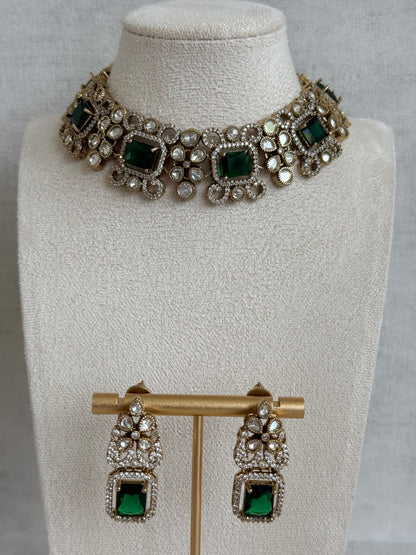 Ayura Designs Celine Set with Earrings – Moissanite Emerald Green Statement Set