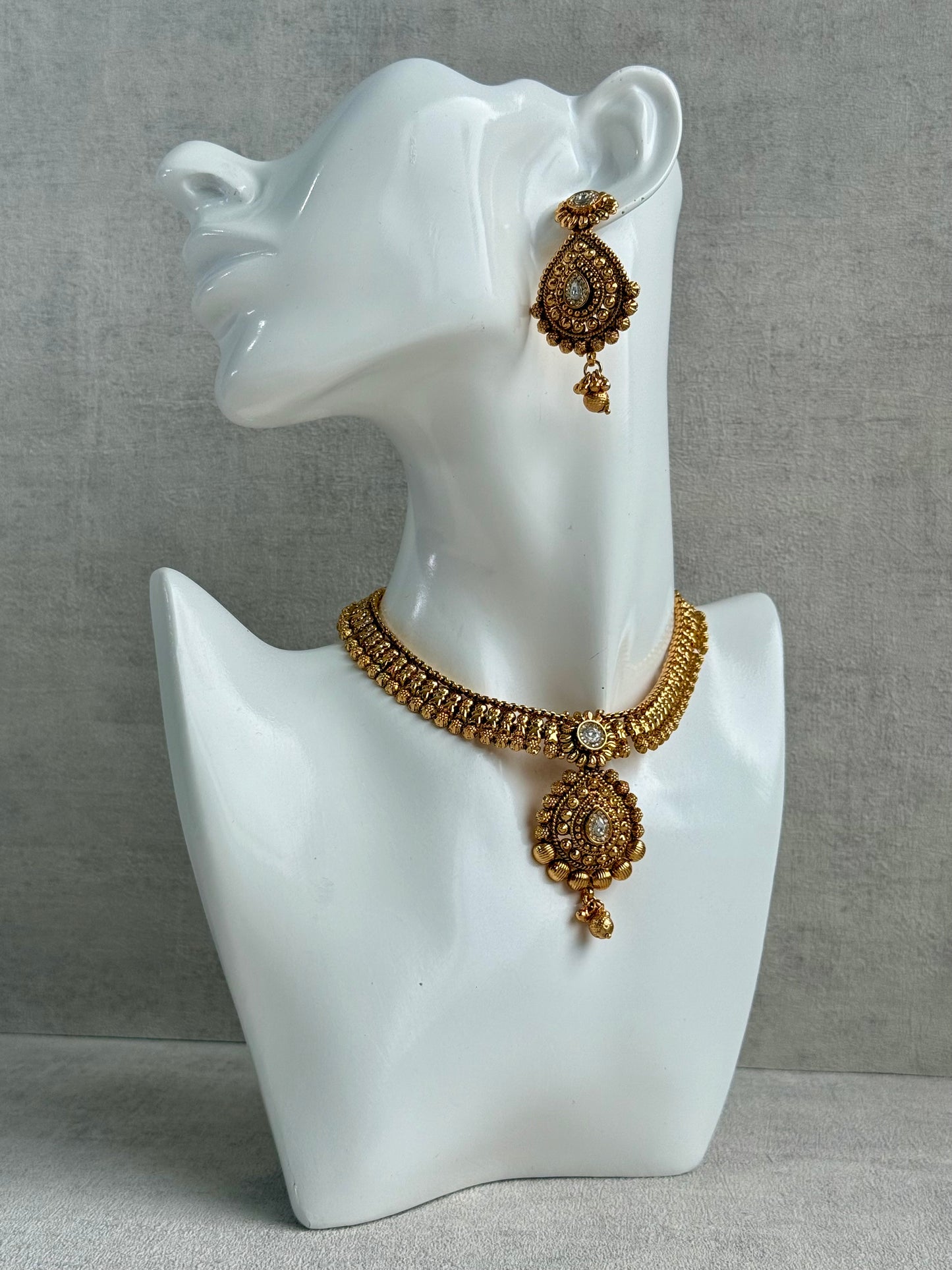 Ayura Designs Ayma Necklace Set with Earrings – Antique Gold Finish with All-Crystal Detailing