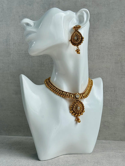 Ayura Designs Ayma Necklace Set with Earrings – Antique Gold Finish with All-Crystal Detailing