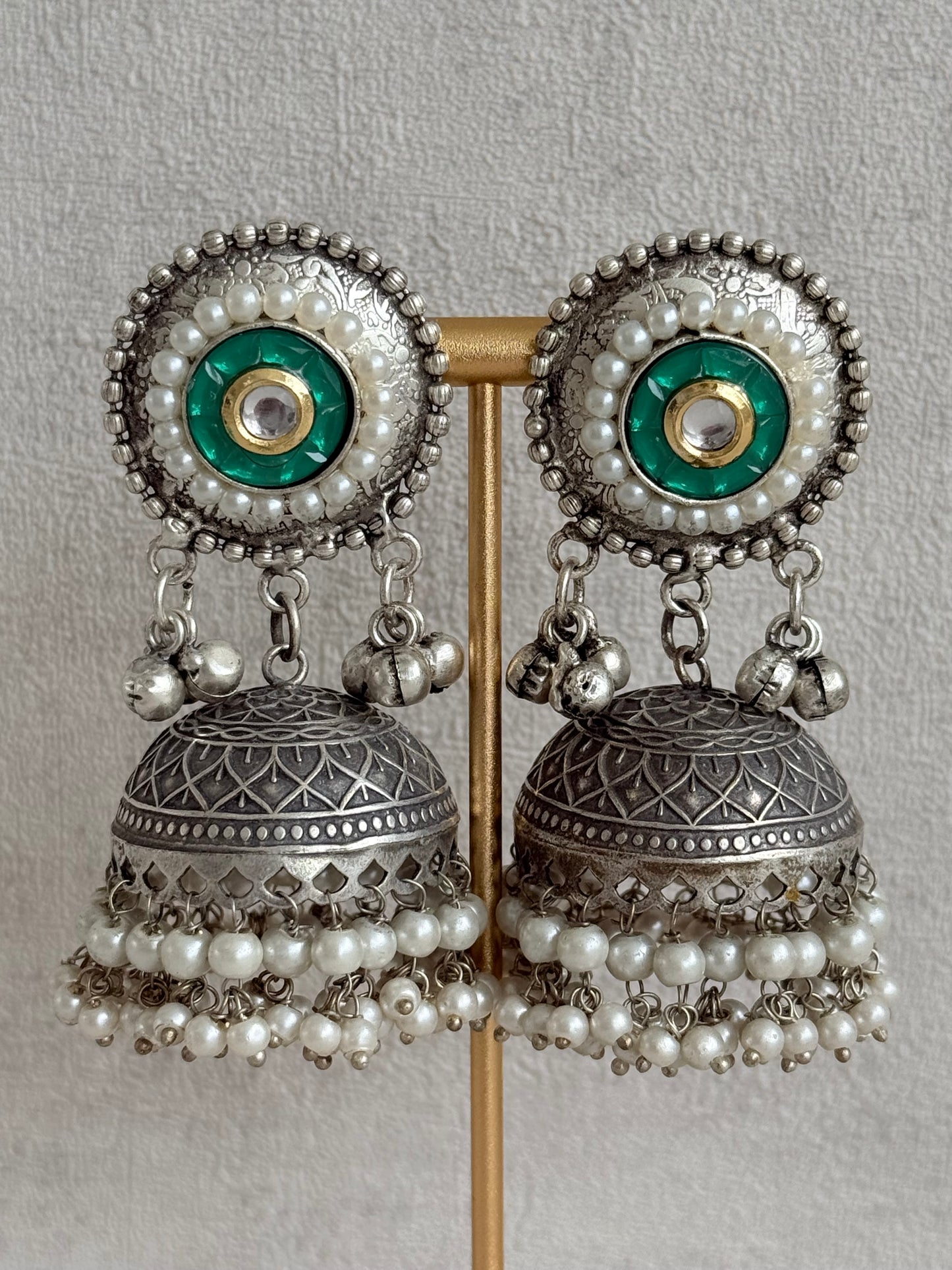 Ayura Designs Izel Necklace Set with Jhumkis – Oxidised Silver Statement Necklace with Multicolour Stones & Ghungroo Detailing