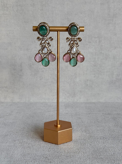 Ayura Designs Ava Necklace Set with Earrings & Tikka – Mint Green & Blush Pink Stone Necklace Set in Antique Gold Finish