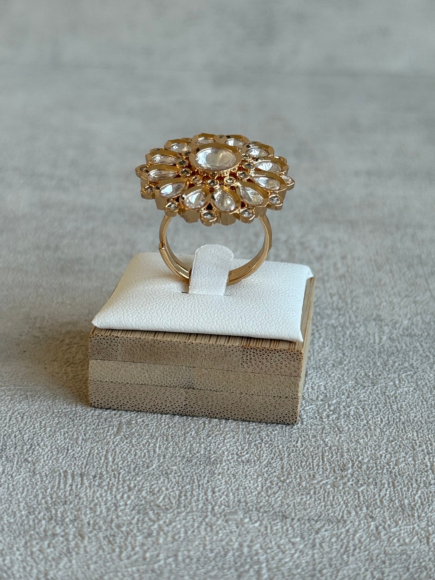 Ayura Designs Luisa Adjustable Ring – Crystal Centre Stone with Crystal Petal Detailing