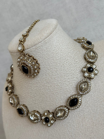 Ayura Designs Ivy Necklace Set with Studs & Tikka – Black Kundan Detailing