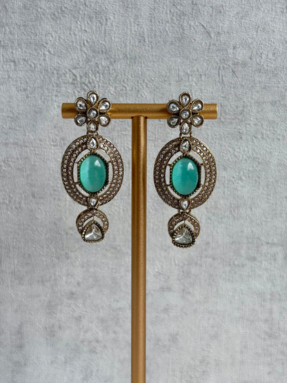 Ayura Designs Emanya Choker Set – Choker, Earrings & Tikka with Mirror-Cut Stones, Aqua & Antique Gold Detailing