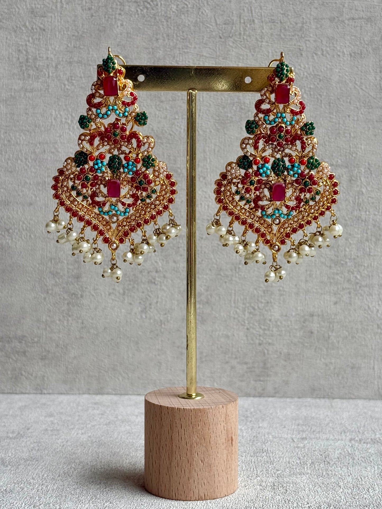Ayura Designs Rumi Earrings – Meenakari with Ruby, Turquoise & Pearl Detailing