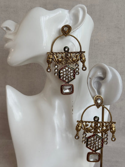 Ayura Designs Irene Earrings – Green & Pink Kundan, Meenakari & Crystal Peacock Chandeliers in Gold