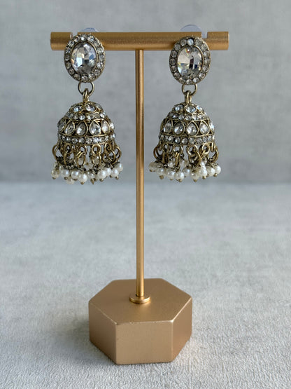 Ayura Designs Eira Necklace Set with Earrings & Tikka – Crystal Stones with Antique Gold Finish