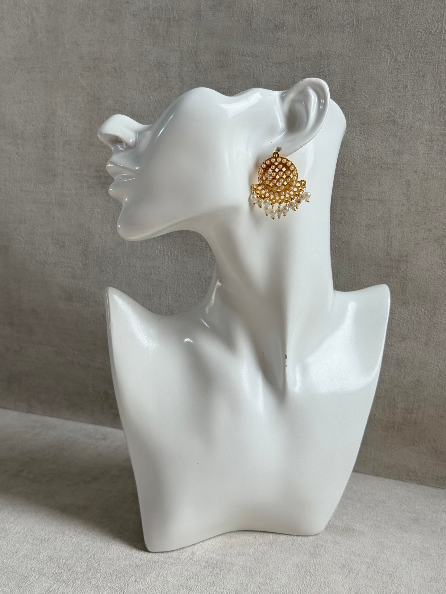 Ayura Designs Riwaaz Earrings – Pearl Stud Earrings with Antique Gold Filigree & Pearl Drops