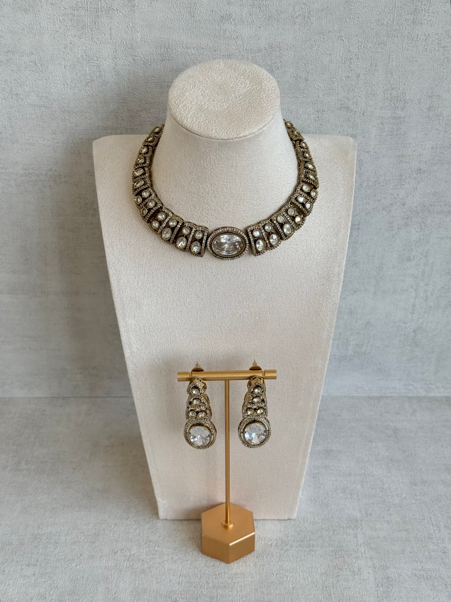 Ayura Designs Sadie Necklace Set with Earrings – Moissanite Style Stones & Crystal Halo Detailing