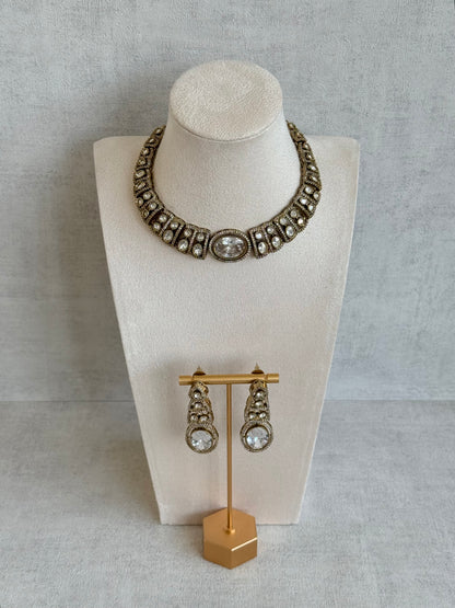 Ayura Designs Sadie Necklace Set with Earrings – Moissanite Style Stones & Crystal Halo Detailing