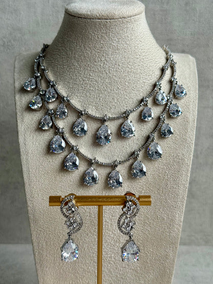 Ayura Designs Nida Set with Necklace & Earrings – Amethyst Purple Stones, Diamond-Cut Detailing & Silver Finish