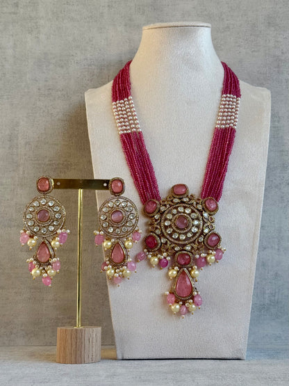 Ayura Designs Julia Set – Kundan Necklace & Earrings with Rose Pink Stones, Pearls & Crystal Detailing