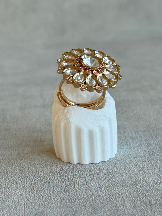 Ayura Designs Luisa Adjustable Ring – Crystal Centre Stone with Crystal Petal Detailing