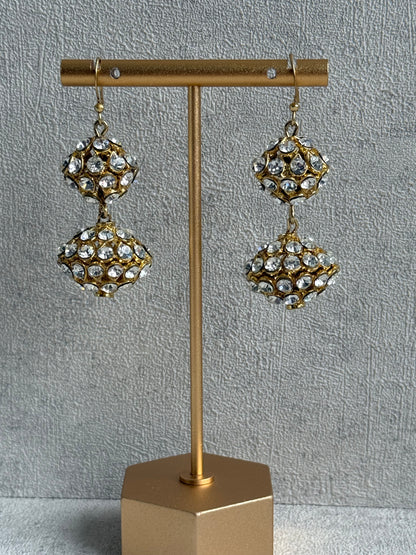 Ayura Designs Anisa Jhumkis – Double Dome Jhumkis with Mirror-Cut Stones & Antique Gold Finish