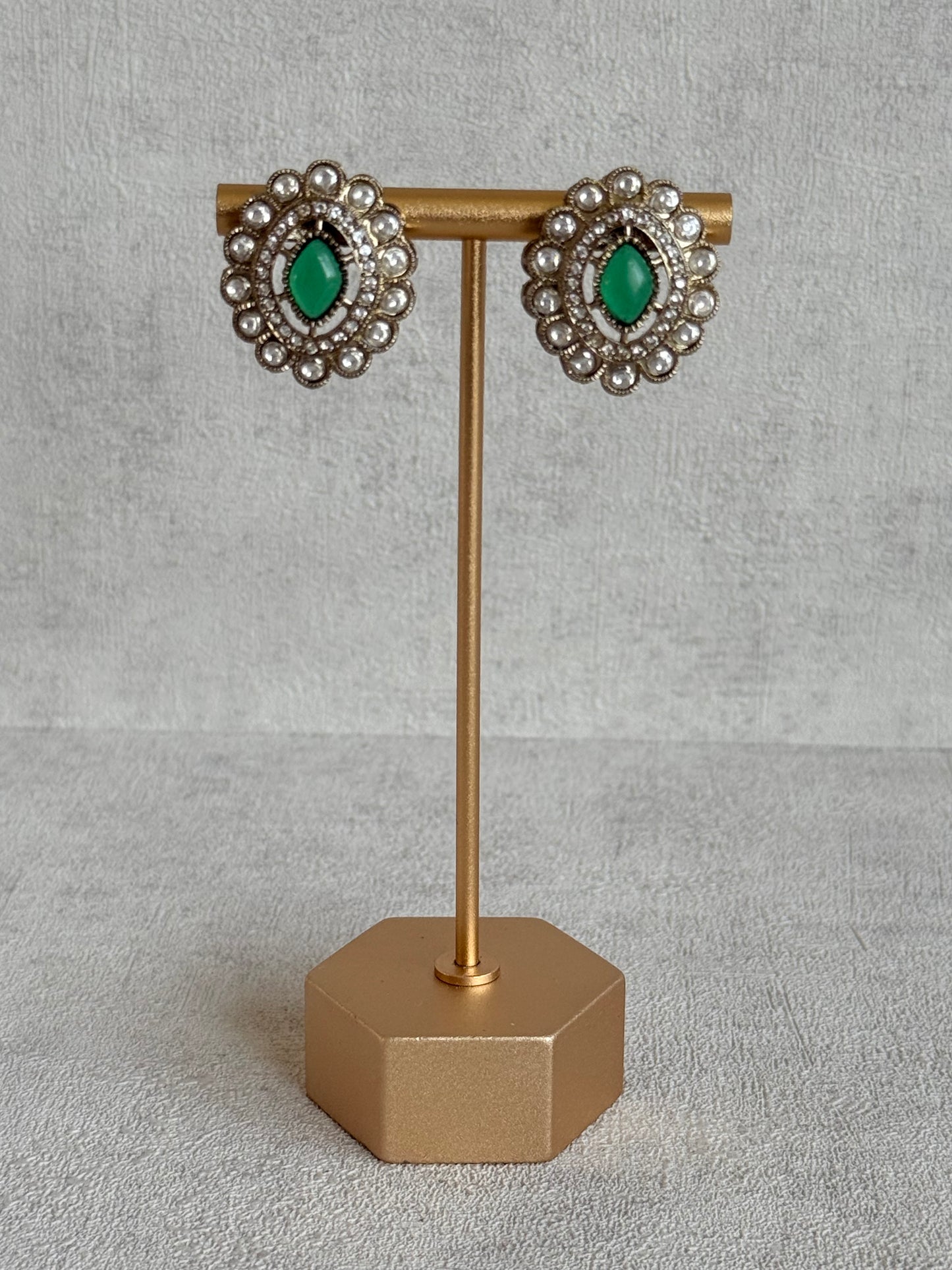 Ayura Designs Ivy Necklace Set with Studs & Tikka – Emerald Green Kundan Detailing