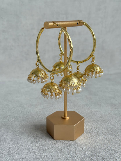 Ayura Designs Anam Balis – Gold Triple Jhumki Hoop Earrings with Pearl Drops