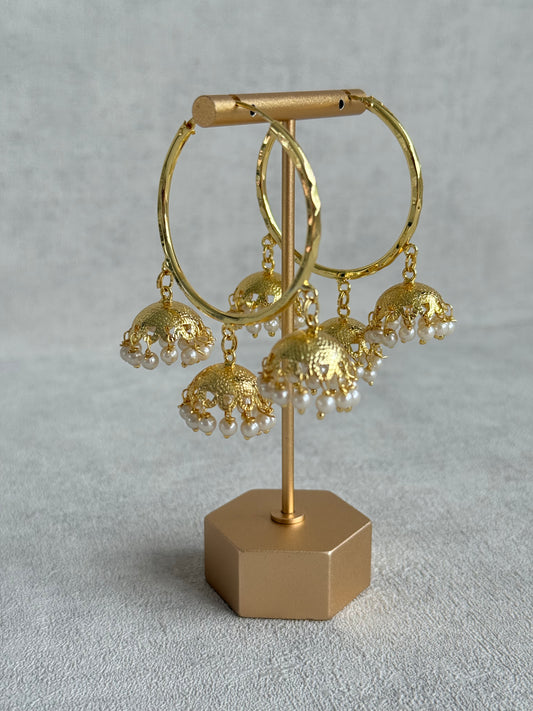 Ayura Designs Anam Balis – Gold Triple Jhumki Hoop Earrings with Pearl Drops