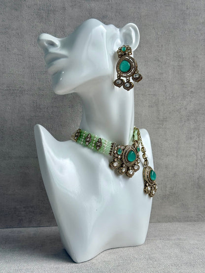 Ayura Designs Rahi Set – Mint & Pistachio Green Dual-Tone Stones with Mirror-Cut Detailing & Pearl Strands