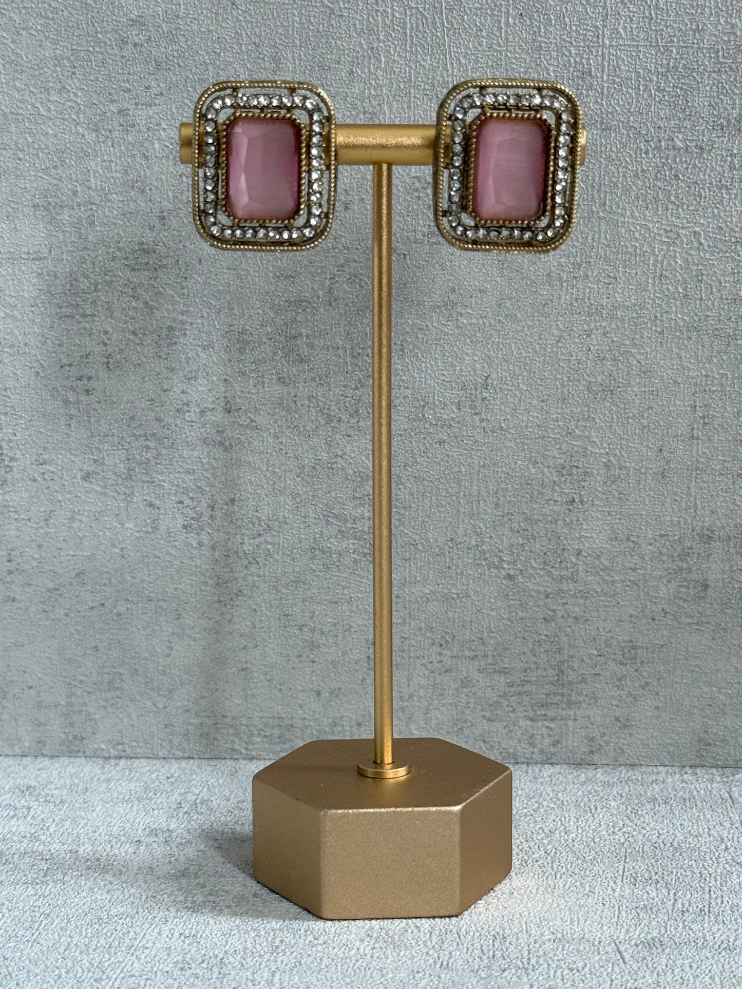 Ayura Designs Nabiha Choker Set with Studs – Blush Pink Stones, Pearl Detailing & Antique Gold Finish