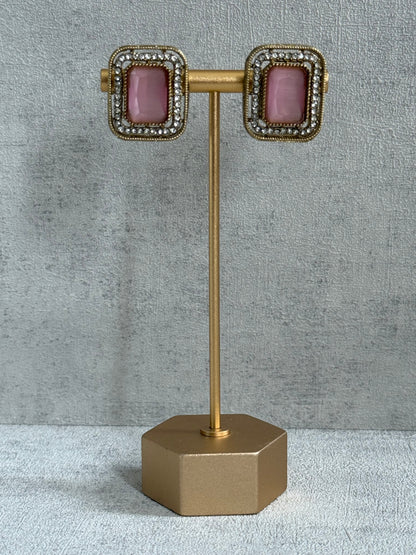 Ayura Designs Nabiha Choker Set with Studs – Blush Pink Stones, Pearl Detailing & Antique Gold Finish