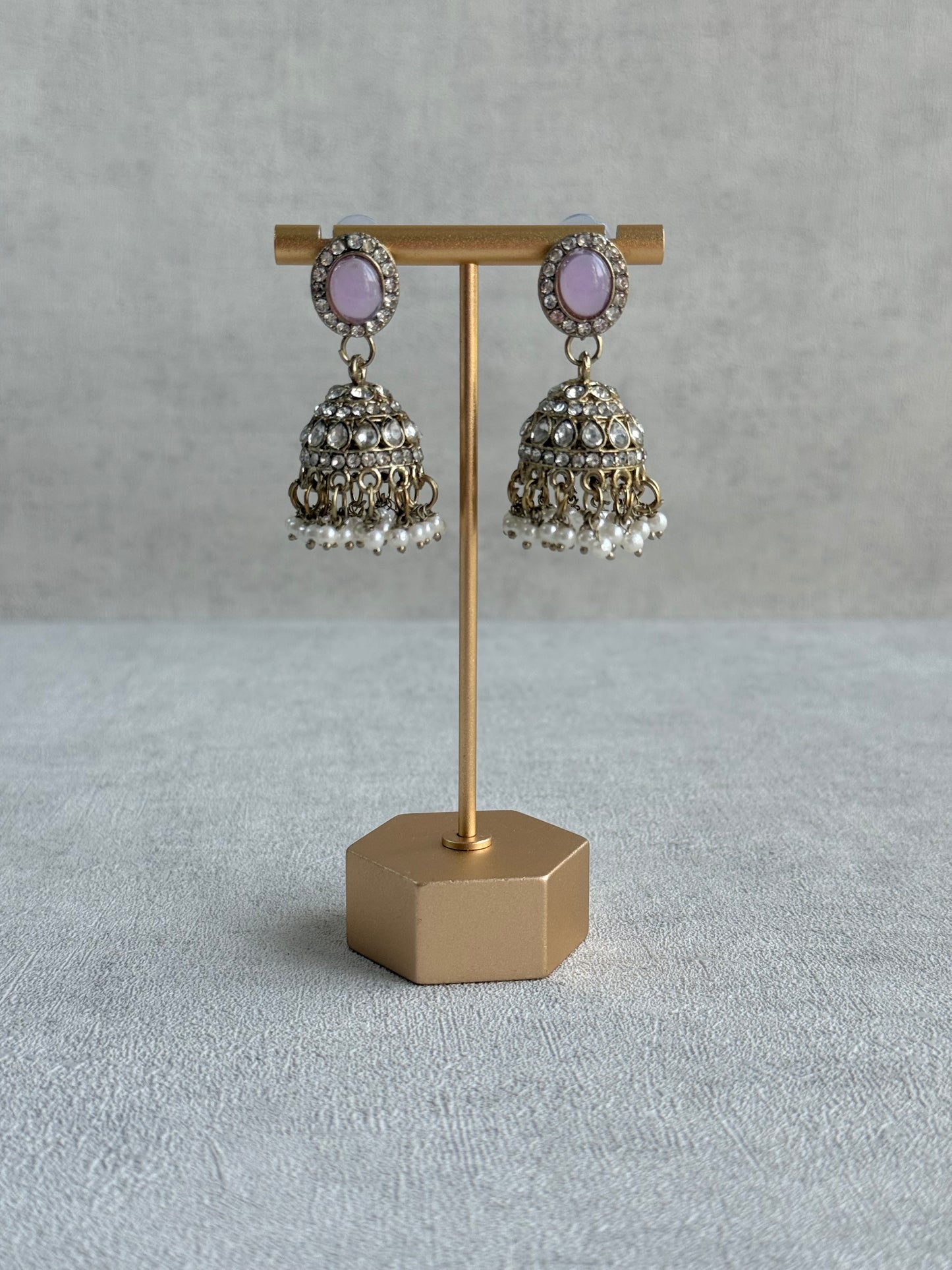 Ayura Designs Eira Necklace Set with Earrings & Tikka – Lilac & Crystal Stones with Antique Gold Finish