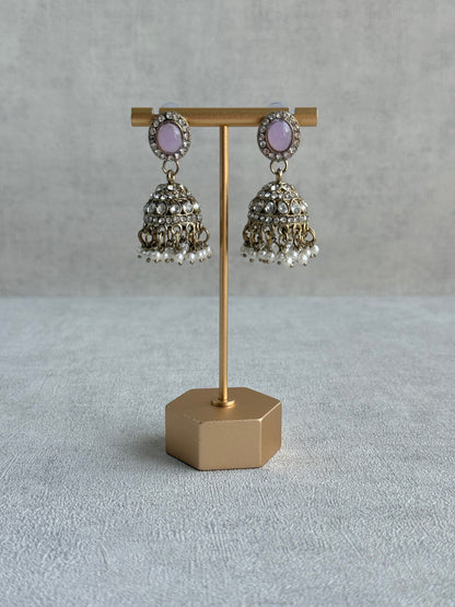Ayura Designs Eira Necklace Set with Earrings & Tikka – Lilac & Crystal Stones with Antique Gold Finish