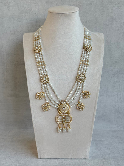 Ayura Designs Krisa Necklace Set with Earrings – Long Kundan Necklace with Pearl Strands & Gold Detailing
