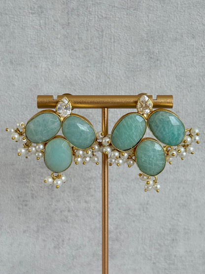 Ayura Designs Anahita Set with Tikka & Earrings – Amazonite, Crystals & Pearls