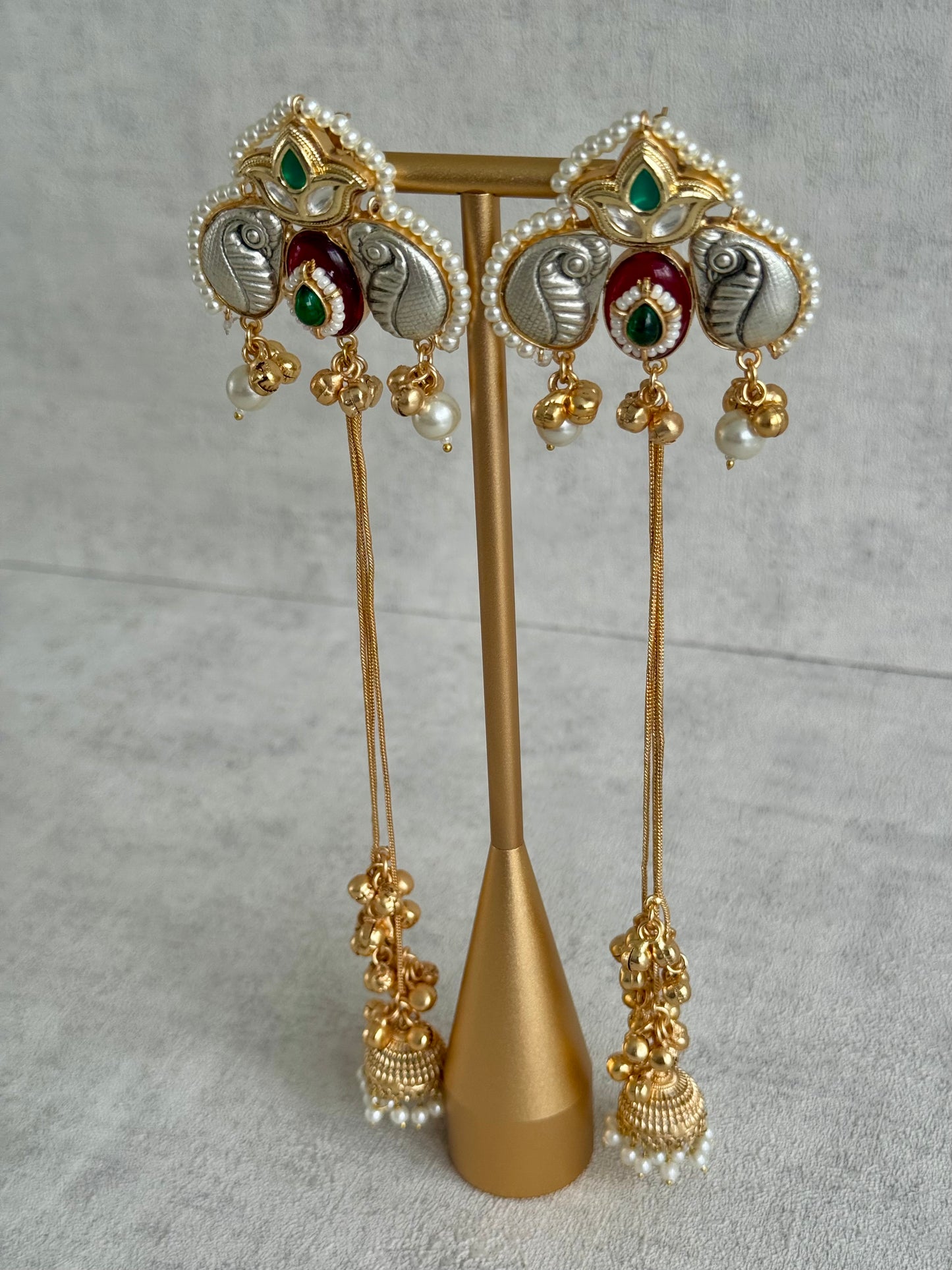 Ayura Designs Sozni Kashmiri Earrings – Meenakari with Ruby Red & Emerald Detailing