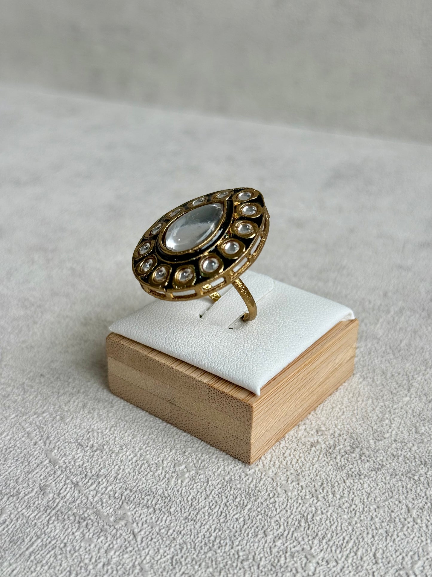 Ayura Designs Kalika Set with Necklace, Earrings, Tikka & Ring – Polki-Style Stones with Antique Green Enamel Detailing, Emerald Green Beads & Pearl Drops