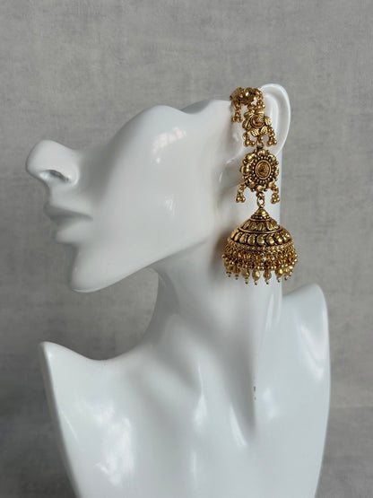 Ayura Designs Amani Sahare Jhumkis – Antique Gold Finish