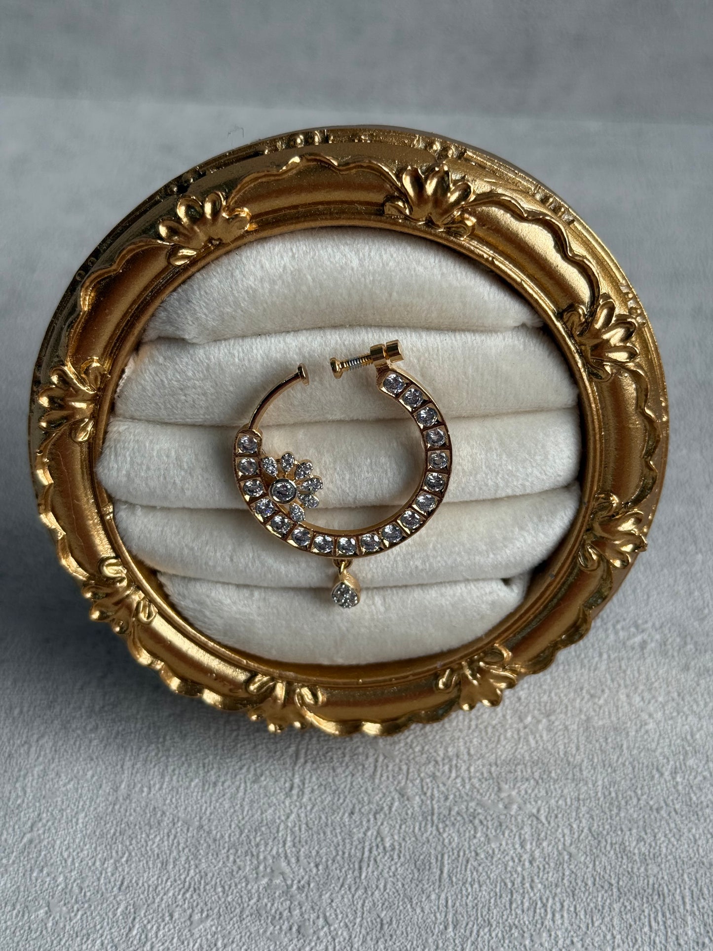 Ayura Designs Adaa Nose Ring – Crystal-Studded Adjustable Ring with Floral Accent