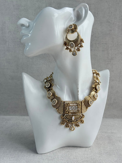 Ayura Designs Purvi Set – Necklace & Earrings with Antique Gold Filigree, Ivory & Pearl Detailing