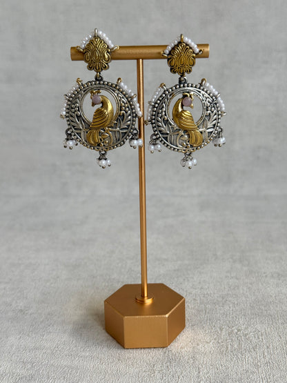 Ayura Designs Dilara Earrings – Oxidised Peacock Earrings with Pearl Detailing & Dual Tone Finish