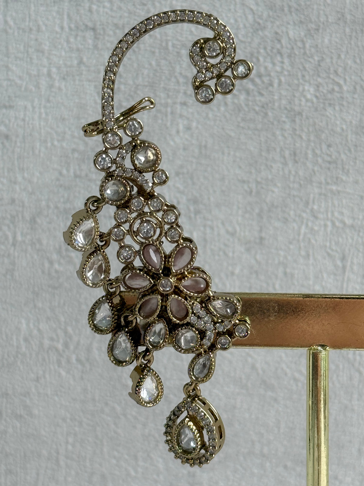 Ayura Designs Aksara Kaanphool Earrings – Blush Pink Stones, Kundan, Crystals & Antique Gold Finish