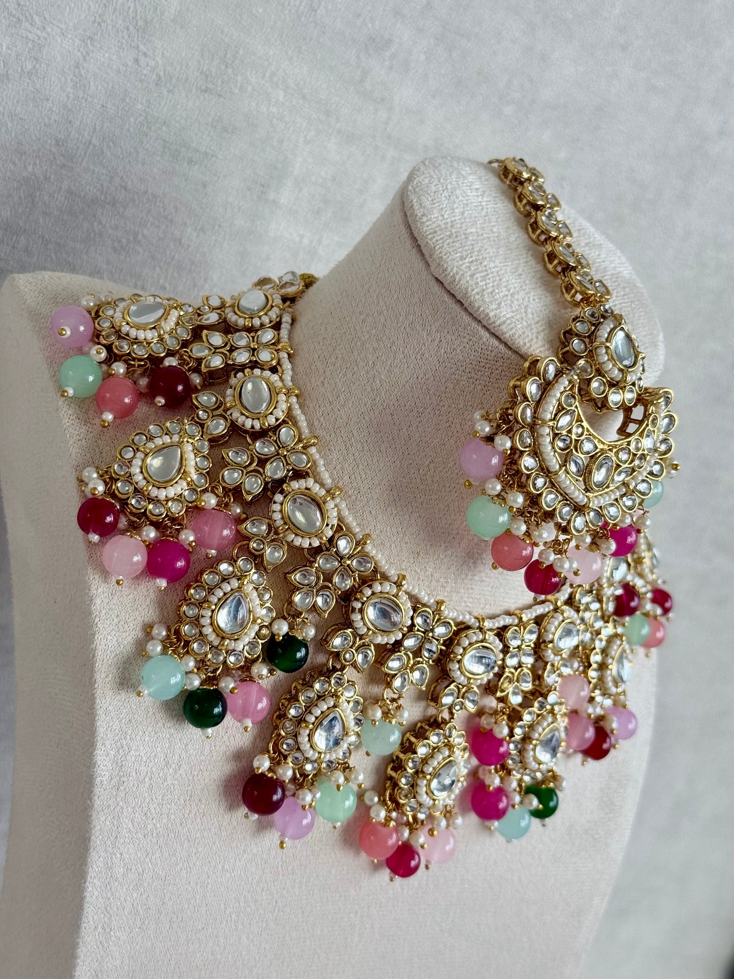 Ayura Designs Iyla Set with Necklace, Earrings & Tikka – Kundan Detailing, Ivory Pearl Drops & Multicolour Beads