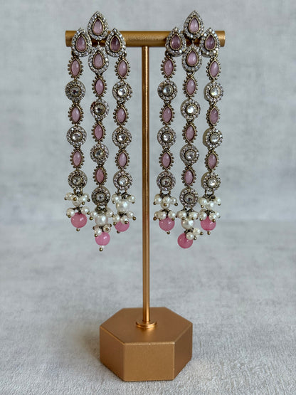 Ayura Designs Emilia Earrings – Gold Triple Strand Statement Earrings with Blush Pink Stones & Pearl Drops