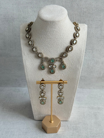 Ayura Designs Bianca Necklace Set with Earrings – Mint Green & White Kundan, Crystals & Gold Finish