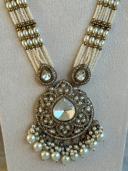 Ayura Designs Brielle Set – Necklace & Jhumkis with Mirror-Cut Stones & Ivory Pearls