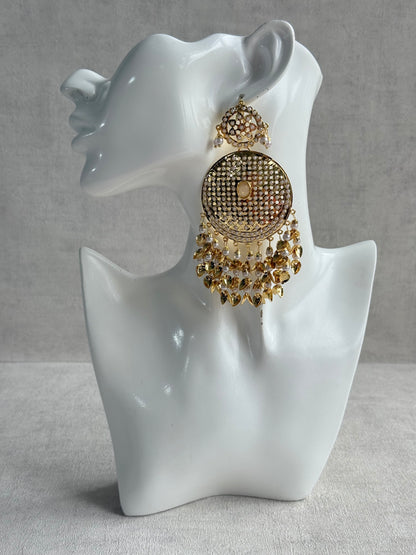 Ayura Designs Seerat Earrings – Ivory Gold Pippal Patti Design with Pearls
