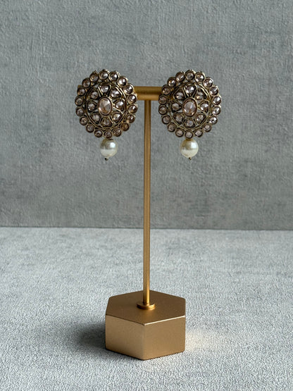 Ayura Designs Sania Set with Necklace, Earrings & Tikka – Champagne Kundan Stones & Antique Gold Finish