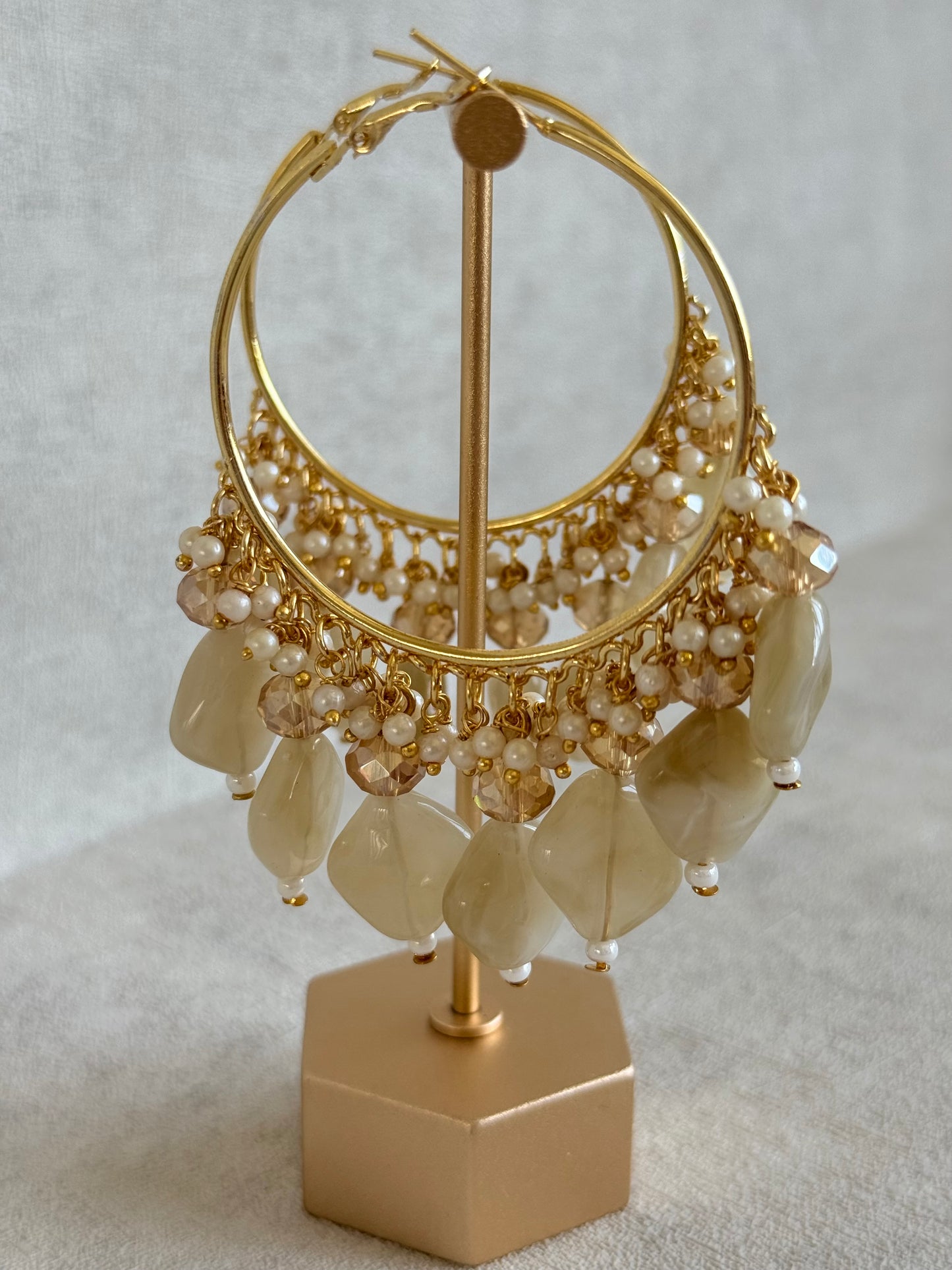 Ayura Designs Heer Balis – Gold Hoops with Cashmere Marble Beads, Pearls & Crystal Detailing