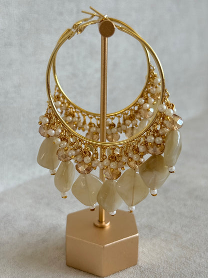 Ayura Designs Heer Balis – Gold Hoops with Cashmere Marble Beads, Pearls & Crystal Detailing