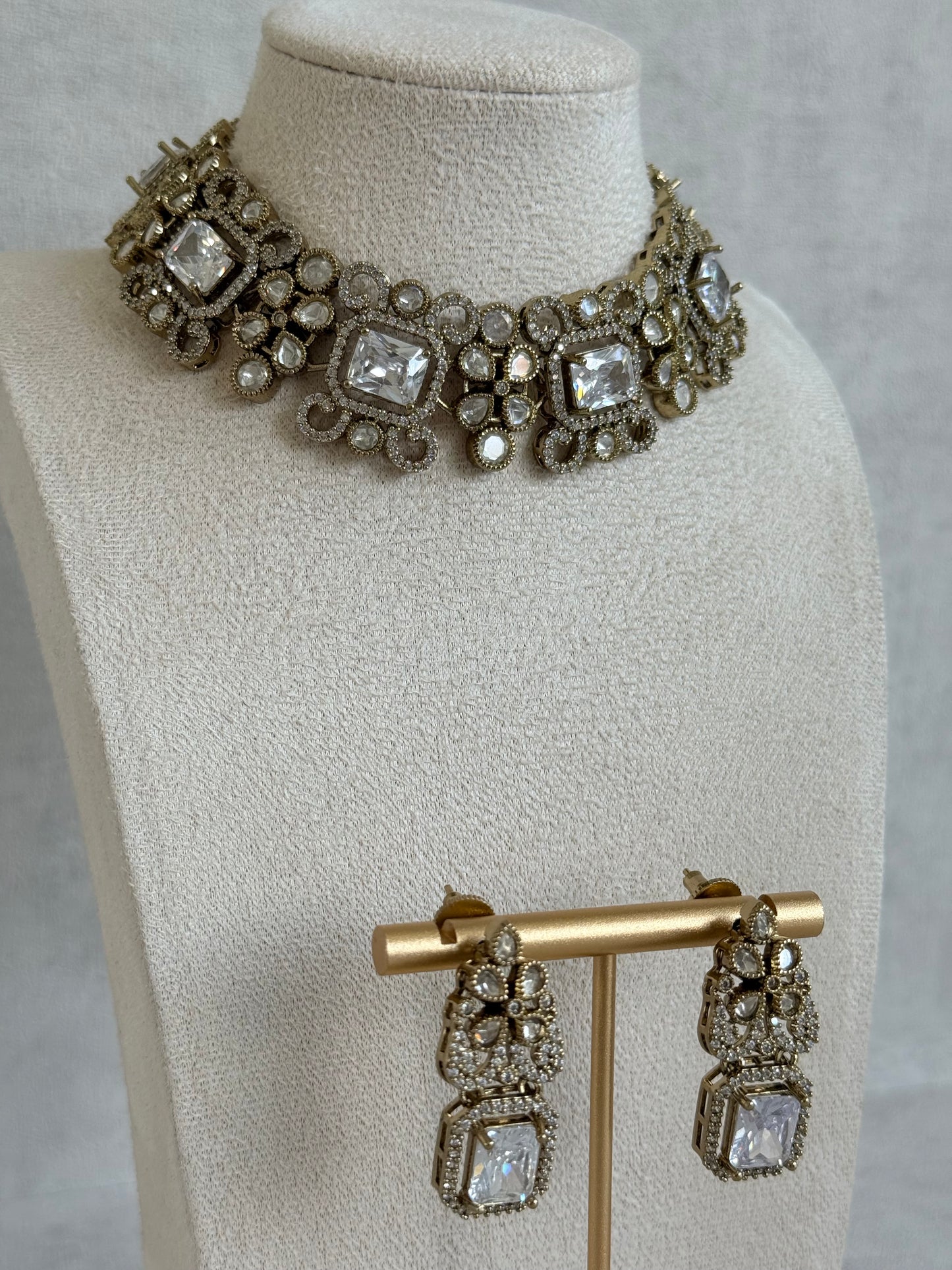 Ayura Designs Celine Set with Earrings – Moissanite Crystal Statement Set