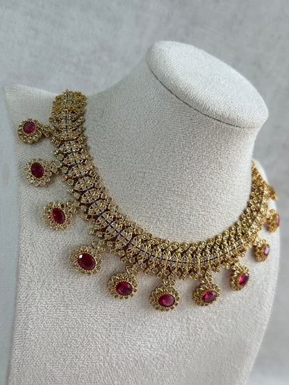 Ayura Designs Elisha Necklace Set with Earrings – Rani Pink & Crystal Stone Detailing