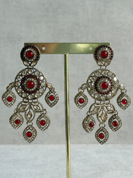 Ayura Designs Vanika Earrings – Ruby Red & Champagne Crystal Gold Finish