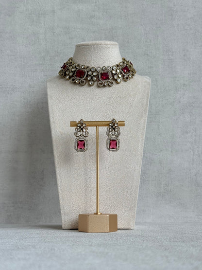 Ayura Designs Celine Necklace Set with Earrings – Moissanite Ruby Rose Statement Set
