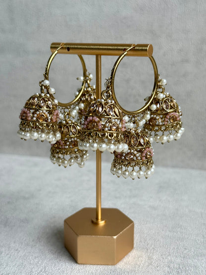 Ayura Designs Nakhra Balis – Blush Pink Triple Dome Earrings with Mirror-Cut Stones & Pearl Detailing