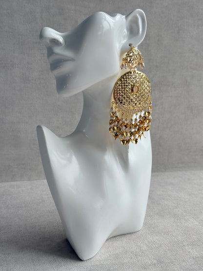 Ayura Designs Seerat Earrings – Ivory Gold Pippal Patti Design with Pearls