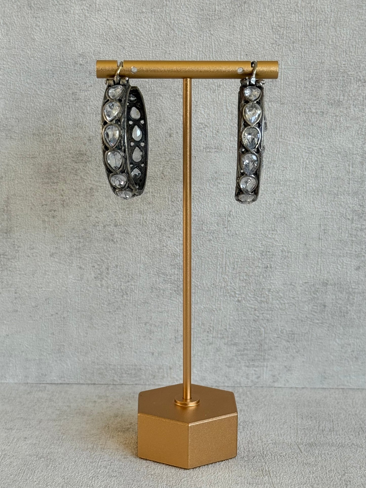 Ayura Designs Nureh Earrings – Dual Tone Floral Hoop Earrings with Crystal Stones & Cutwork Detailing